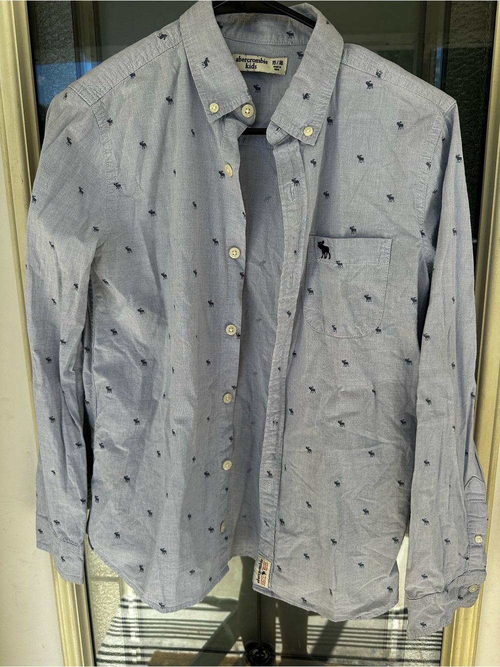 Abercrombie & Fitch Boys Light Blue Button-Down Shirt with Micro Print